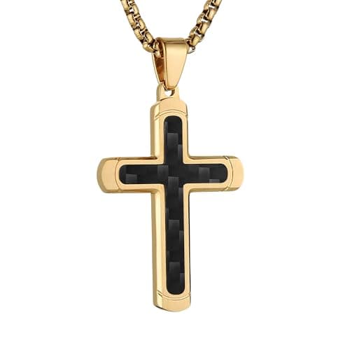 HZMAN Polished Stainless Steel Cross Necklace for Men & Women Christian Faith Jewelry Gift