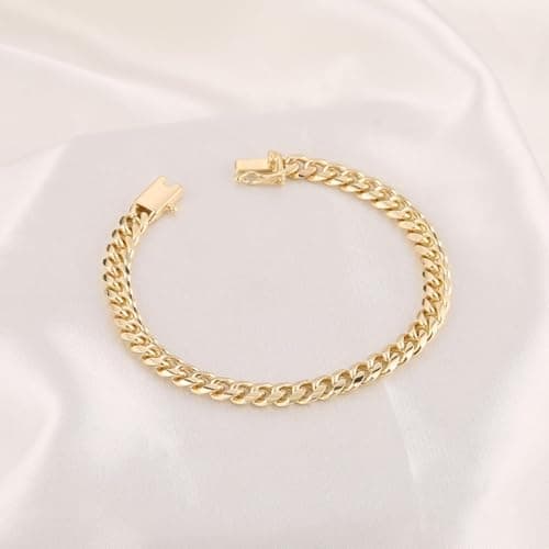 HZMAN Solid Brass Gold Plated 5.5mm Cuban Chain Bracelet - 7.0 Inch