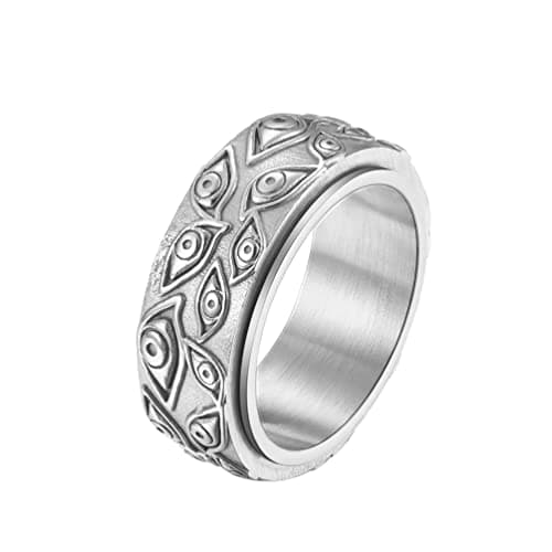 Vintage Men's Stainless Steel Engraved Eye of God Ring - Black Gold Tone