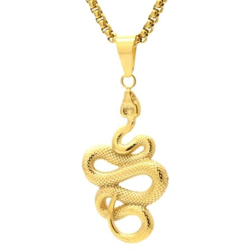 VJOSA Gold Plated Stainless Steel Animal Snake Pendant Necklace
