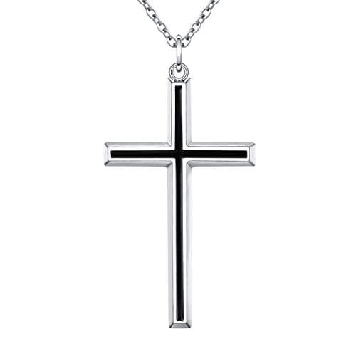 Men's Sterling Silver Cross Pendant Necklace - 24 Inch Chain