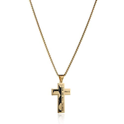 HZMAN Stainless Steel Soccer Cross Necklace for Men PH 4:13 I CAN DO ALL THINGS