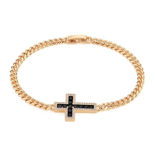 14K Rose Gold Plated CZ Cross Bracelet for Women