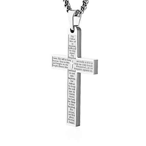 HZMAN Stainless Steel Cross Necklace Lord's Prayer Pendant