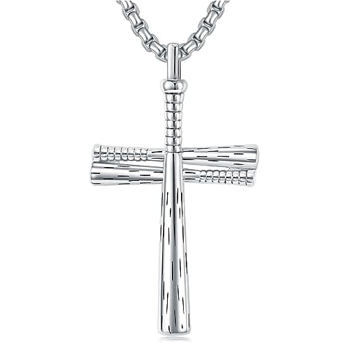 Sterling Silver Baseball Cross Pendant for Men & Boys Jewelry Gift