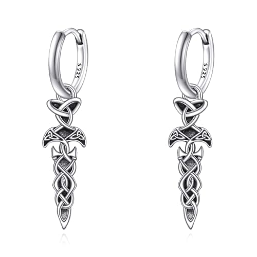AINFQY Sword Drop Earrings 925 Sterling Silver Viking Jewelry