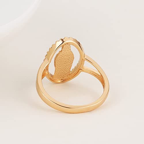 14K Gold Plated Virgin Mary Ring for Women - Religious Guadalupe CZ Jewelry