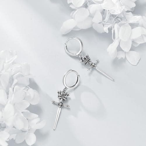 AINFQY Sword Drop Earrings 925 Sterling Silver Viking Jewelry
