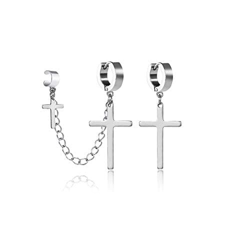PJWONG Punk Hip Hop Silver Black Gold Tone Dangle Hoop Earrings for Women Men Teens