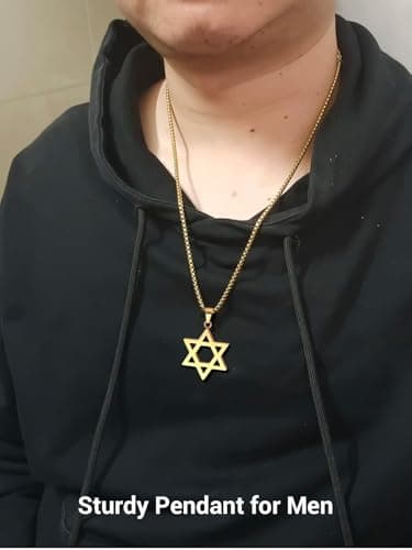 Star of David Necklace, Stainless Steel & Gold Plated, Israel Gift for Men & Women