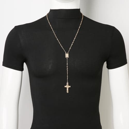 HZMAN Women's Stainless Steel Rosary Cross Necklace