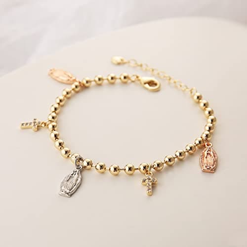 Virgin Mary Rosary Bead Cross Bracelet for Women and Girls