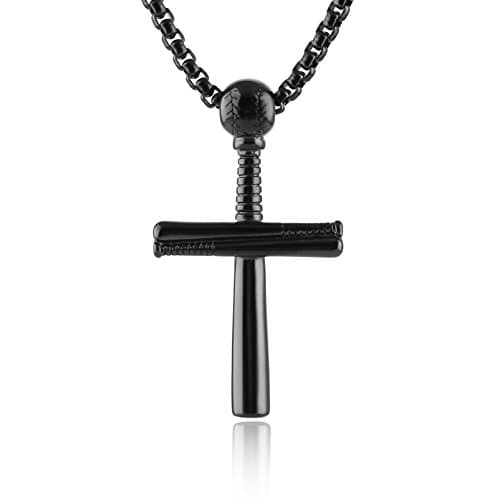 HZMAN Stainless Steel Baseball Bat Cross Necklace - Large & Small Options