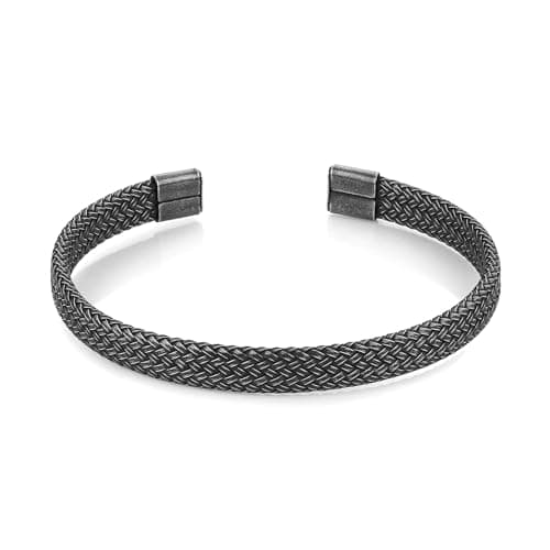 HZMAN Men's Classic Stainless Steel Black Elastic Cuff Bracelet Jewelry Gift