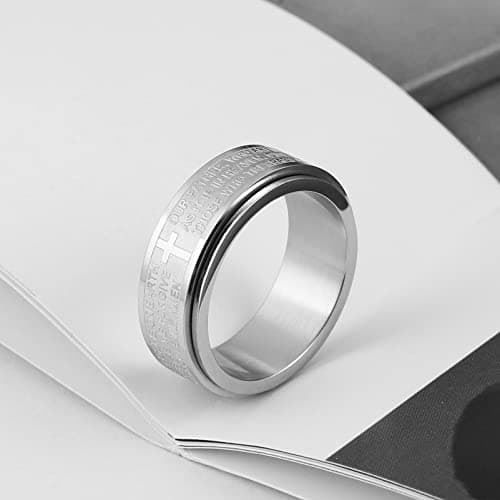 Stainless Steel Lord's Prayer Spinner Cross Ring for Anxiety Relief