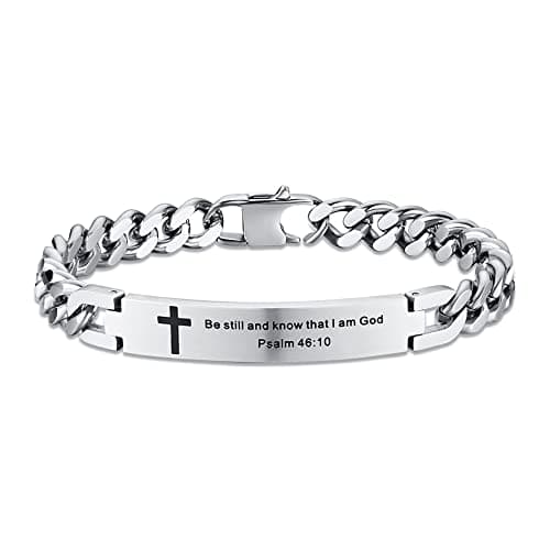 Religious Bible Verse Cross Bracelet Stainless Steel Inspirational ID Bracelets for Men Women