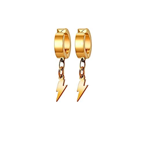 PJWONG Punk Hip Hop Silver Black Gold Tone Dangle Hoop Earrings for Women Men Teens