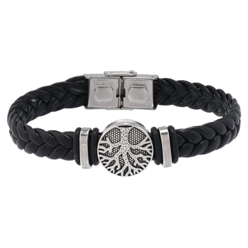Family Tree of Life Braided Leather Cuff Bracelet for Men and Women