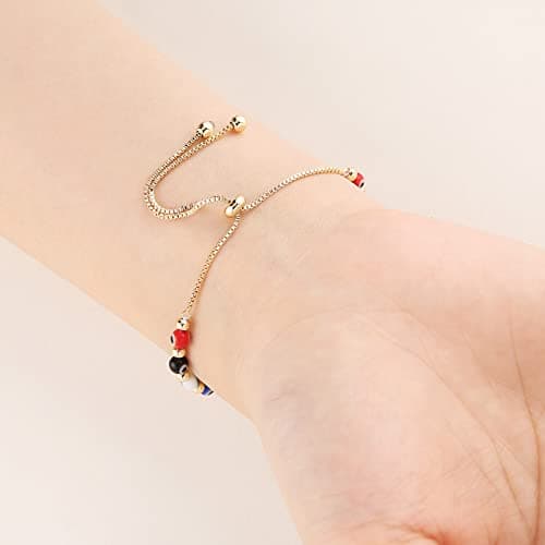 Evil Eye Bracelet with Jesus Crucifix Cross, 14K Gold Plated Stretch Bracelet