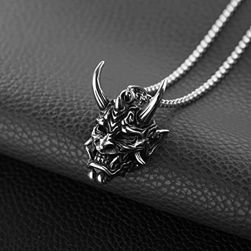 HZMAN Gothic Men's Stainless Steel Silver Demon Skull Pendant Necklace