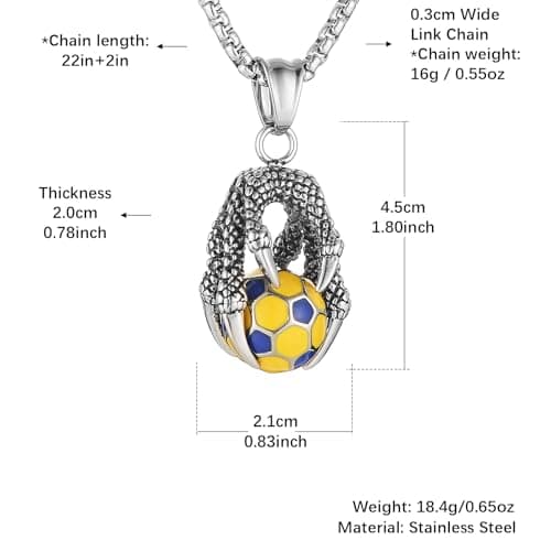 HZMAN Men's Stainless Steel Dragon Claw Gothic Punk Football Pendant Necklace