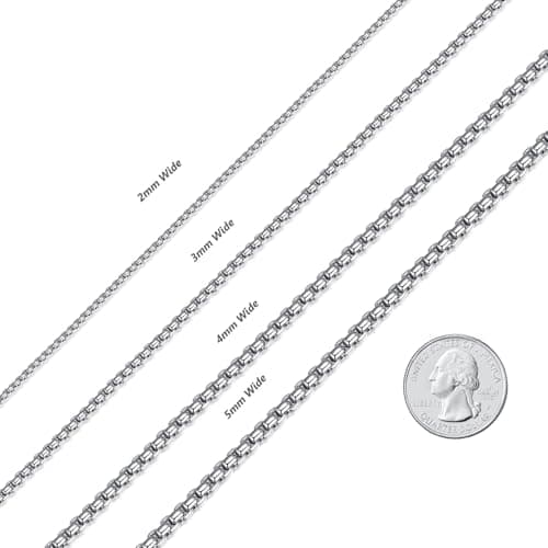 FOSIR Stainless Steel Rolo Chain Necklace, Silver Tone, Wide 2/3/4/5mm