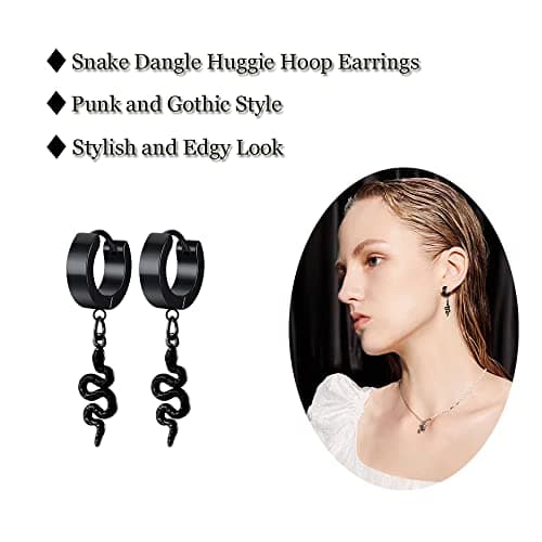 PJWONG Punk Hip Hop Silver Black Gold Tone Dangle Hoop Earrings for Women Men Teens