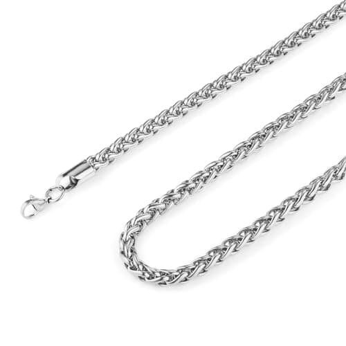 3.0 mm Stainless Steel Wheat Silver Chain Necklaces for Men & Women - 16 to 30