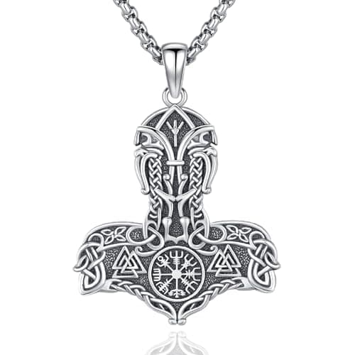 DRINSPER Thor's Hammer Necklace 925 Sterling Silver Norse Jewelry for Men Women