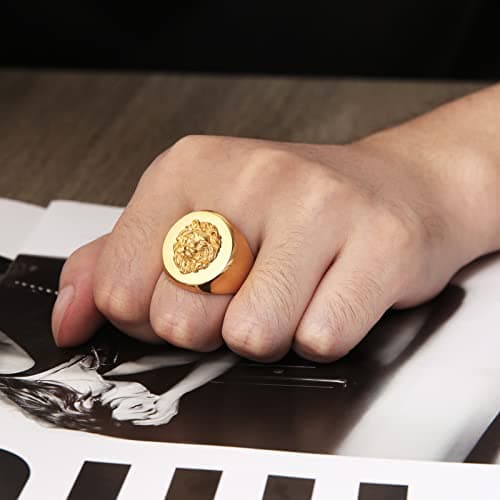 HZMAN Gold Lion Head Ring - Norse Style Heavy Metal Punk Gothic Amulet
