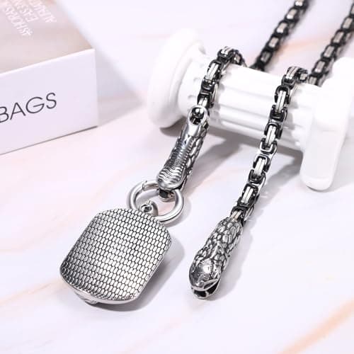 Men's Viking Snake Necklace: Vintage Double-Headed Snake Pendant Stainless Steel Norse Amulet Jewelry (Silver)