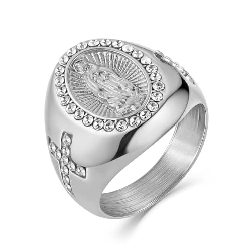 HZMAN Dainty Stainless Steel Virgin Mary & Our Lady of Guadalupe Ring Jewelry Gift
