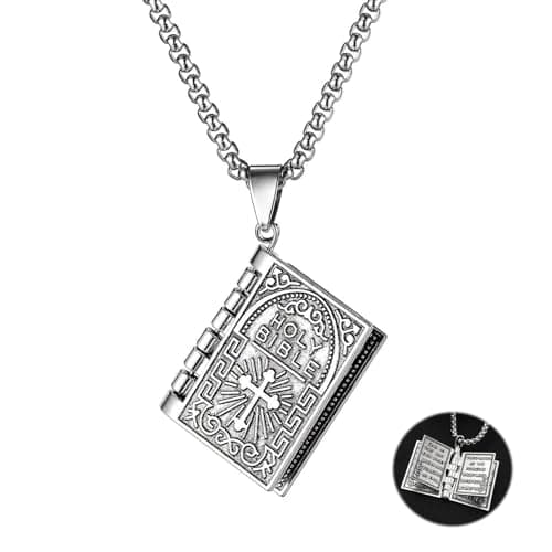 POYAMUSE Holy Bible Pendant Necklace - Openable Design - Religious Gift for Christians