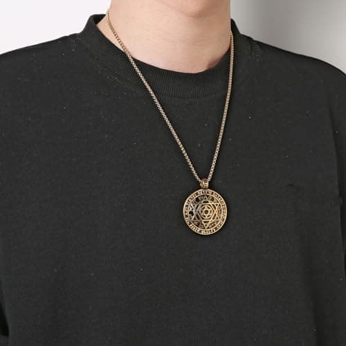 HZMAN Solomon Six-Pointed Star Talisman Pendant Necklace with 12 Constellations - Stainless Steel, 22+2 Chain