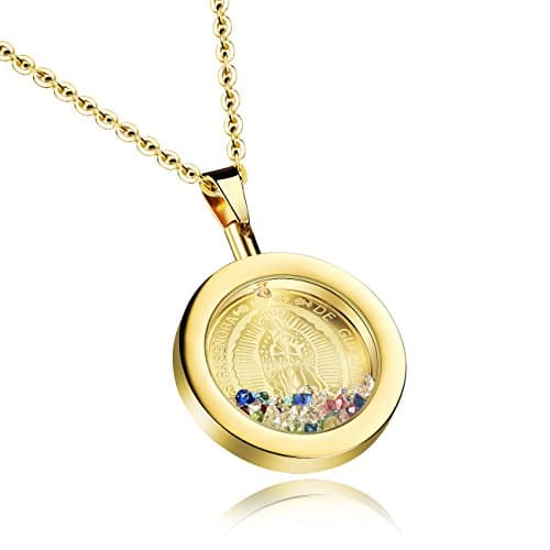 MISHOWNET Stainless Steel Rhinestone Our Lady of Guadalupe Pendant Necklace for Women
