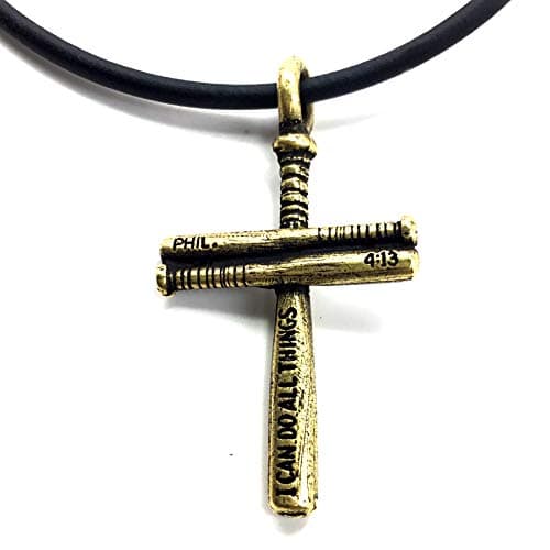 FORGIVEN JEWELRY Baseball Bat Cross Small Necklace Brass Pewter