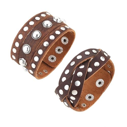 HZMAN Brown Retro Leather Cuff Bracelet for Men