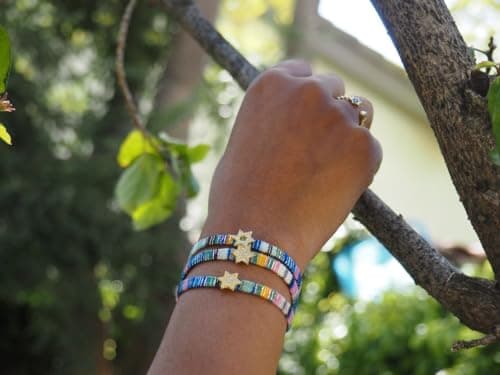 Paula Macrame Star of David Bracelet for Bat Mitzvah in Blue and Gold