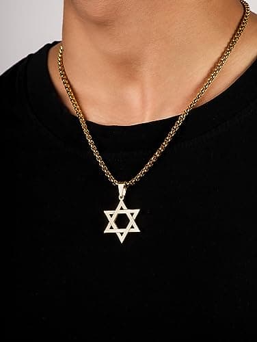 HAQUIL Gold Plated Star of David Necklace - Six Pointed Pendant with Box Chain, Ideal Jewish Gift