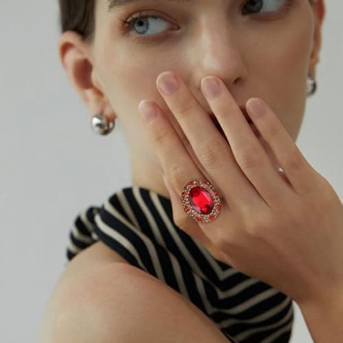 HZMAN Retro Antique Rhinestone Ring for Women Gold Plated Cubic Zirconia Jewelry Gift
