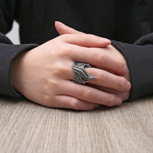 HZMAN Men's Retro Gothic Flying Dragon Stainless Steel Ring for Halloween
