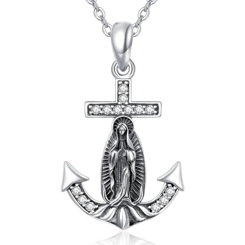 KATHLU Virgin Mary Necklace 925 Sterling Silver Catholic Jewelry