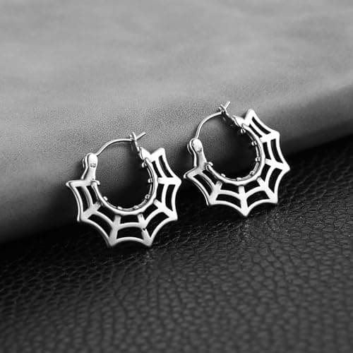 HZMAN Stainless Steel Spider Web Earrings for Women Halloween