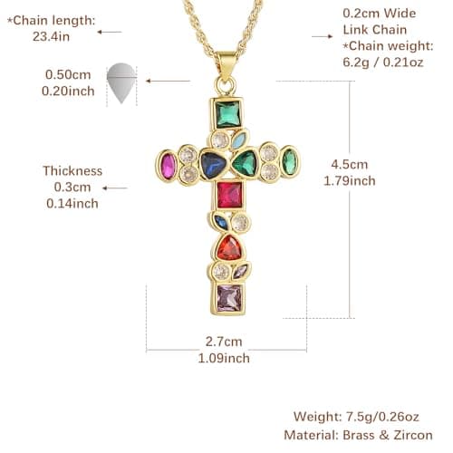 HZMAN Women's 18K Gold Plated Dainty Cross Pendant Necklace Cubic Zirconia Gift