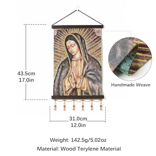 HZMAN Virgin Mary Retro Wall Art - Handmade Picture of Our Lady Guadalupe for Living Room or Bedroom, Framed 17x12 Inch