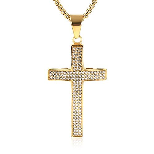 Iced Out Cross Pendant: 18k Gold Plated Stainless Steel Hip-Hop Necklace