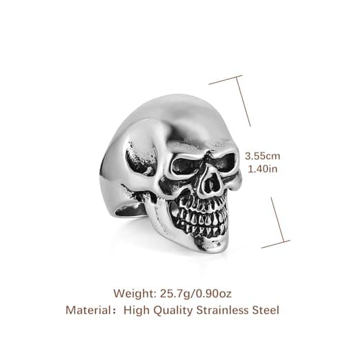 HZMAN Highly Polished Stainless Steel Retro Gothic Skull Ring for Men Party & Halloween