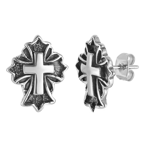 HZMAN Retro Hypoallergenic Stainless Steel Cross Stud Earrings for Men & Women