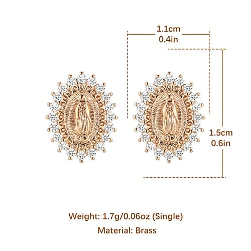 HZMAN 14K Gold Plated Virgin Mary Stud Earrings for Women