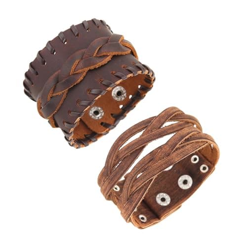 HZMAN Brown Retro Leather Cuff Bracelet for Men